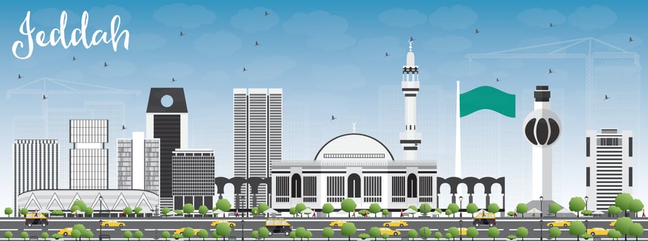 Jeddah Skyline with Gray Buildings and Blue Sky. vector