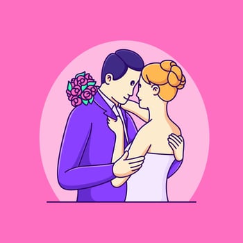 man and woman getting married and hugging vector illustration. wedding cute cartoon