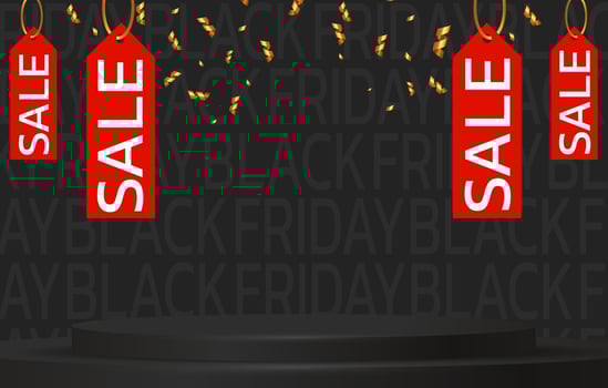 Black Friday Super Sale. Banner, poster on dark background. podium for sale. vector