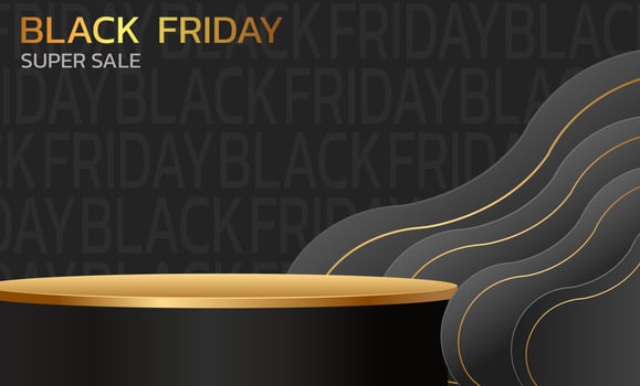 Black Friday Super Sale. Banner, poster on dark background. podium for sale. vector