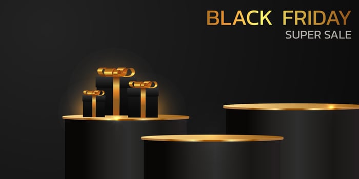Black Friday Super Sale. Banner, poster on dark background. podium for sale. vector