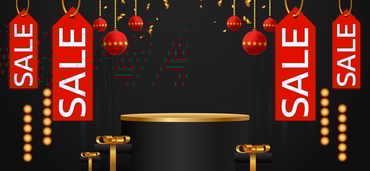 Black Friday Super Sale. Banner, poster on dark background. podium for sale. vector