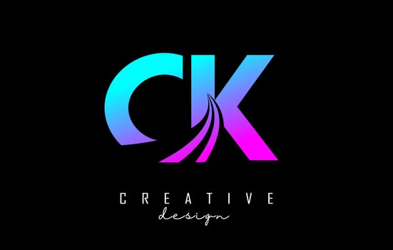Creative colorful letters CK c k logo with leading lines and road concept design. Letters with geometric design. vector