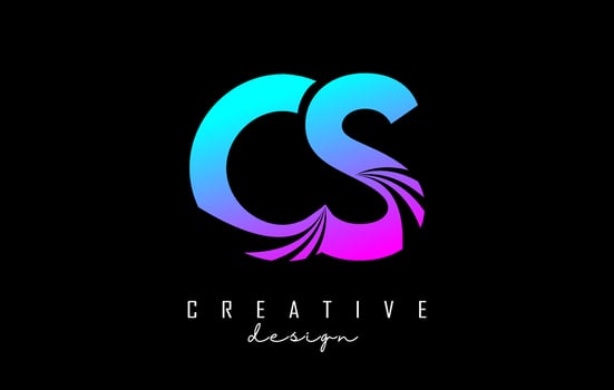 Creative colorful letters CS c s logo with leading lines and road concept design. Letters with geometric design. vector
