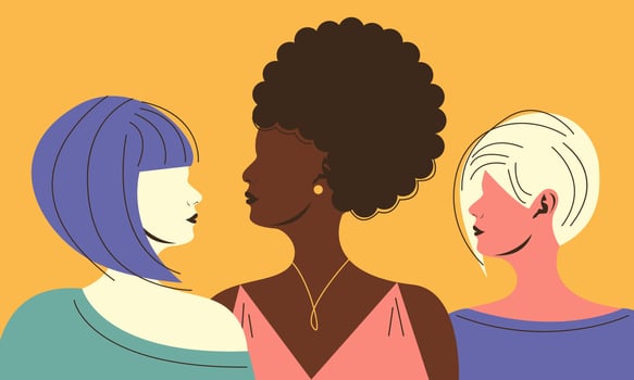 Women of different nationalities. Diversity concept. International Womens Day. Vector stock illustration.