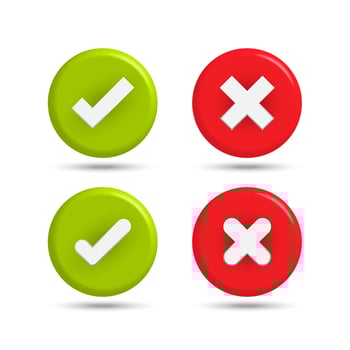 3D checkmark icon button Tick and invalid checkmark symbol Vector illustration.
