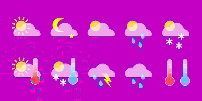 Set weather icons in glassmorphism style. Vector stock illustration.