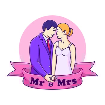 man and woman married vector illustration. wedding cute cartoon for invitation