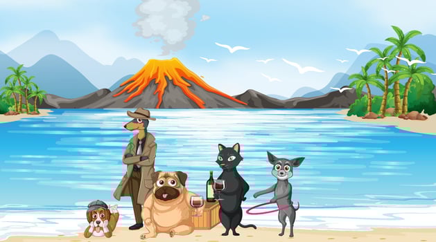 Set of different domestic animals on the beach scene vector