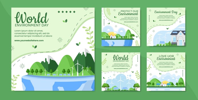 World Environment Day Social Media Post Template Flat Cartoon Background Vector Illustration