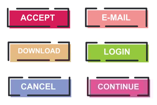 Set of modern material style buttons for website, mobile app and infographic template Different gradient colors illustration graphic and web design. vector