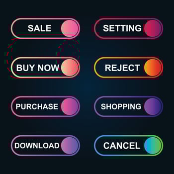Set of modern material style buttons for website, mobile app and infographic template Different gradient colors illustration graphic and web design. vector