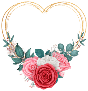 Rose flower bouquet with gold glitter heart frame watercolor for valentine png