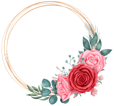 Rose flower bouquet with gold glitter circle frame watercolor for valentine PNG