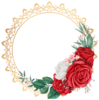 Rose flower bouquet with gold glitter circle frame watercolor for valentine png