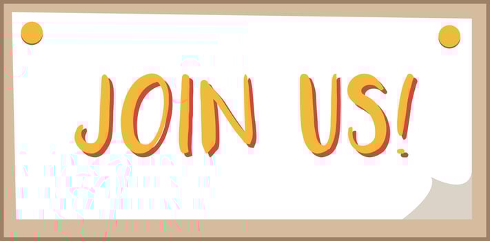 Join us badge semi flat color vector element. Full sized decor on white. Volunteer program promotion. Looking for opportunities. Simple cartoon style illustration for web graphic design and animation