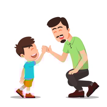 a father gives high fives to his happy son vector