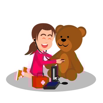 little girl acting like a doctor with some medical equipment vector