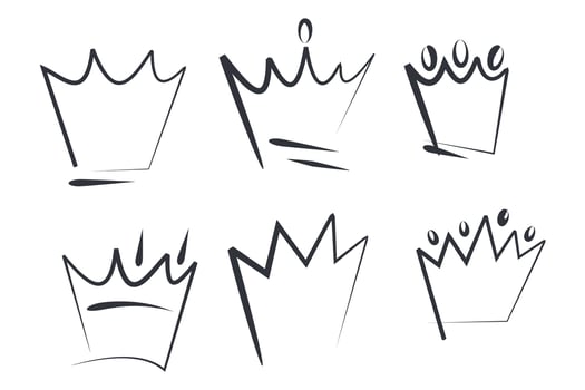 Hand drawn crowns logo set for queen icon template color editable. princess, doodle, pop art, beauty and fashion shopping symbol vector sign isolated illustration for graphic and web design.