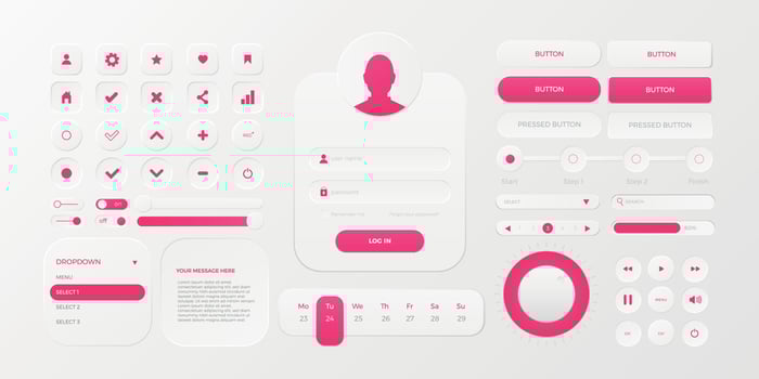 Neumorphism user interface design kit vector