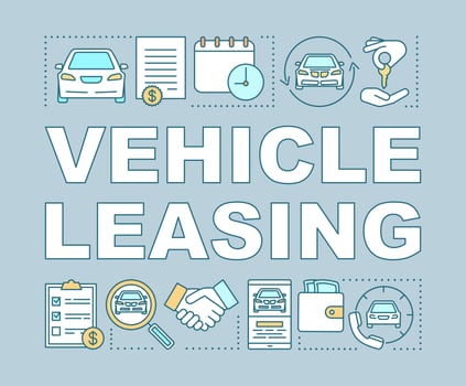 Vehicle leasing word concepts banner. Automobile hire, buying. Car rental. Auto rent, buy, sale. Automobile deal. Presentation, website. Isolated lettering typography idea. Vector outline illustration