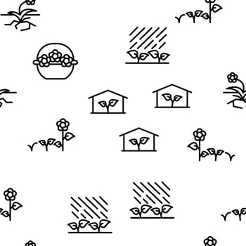 Growing Flowers Plants Vector Seamless Pattern