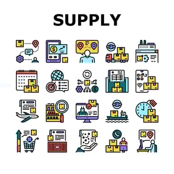 Supply Chain Management System Icons Set Vector