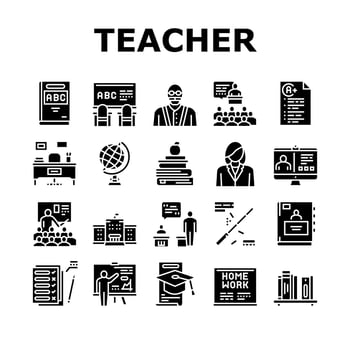Teacher Education Collection Icons Set Vector