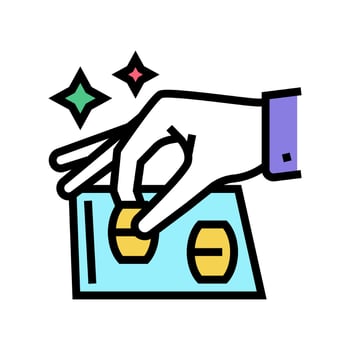 gamer putting lotto barrels on card numbers color icon vector illustration