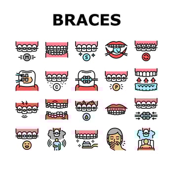 Tooth Braces Accessory Collection Icons Set Vector