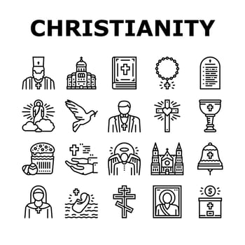 Christianity Religion Church Icons Set Vector