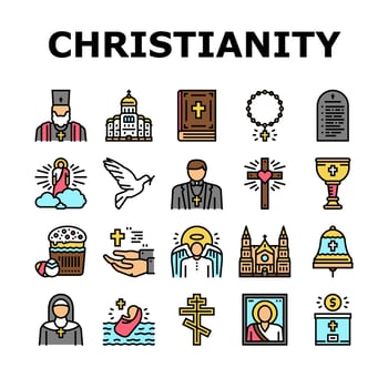 Christianity Religion Church Icons Set Vector