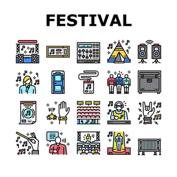 Music Festival Band Equipment Icons Set Vector