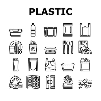 Plastic Accessories And Utensil Icons Set Vector