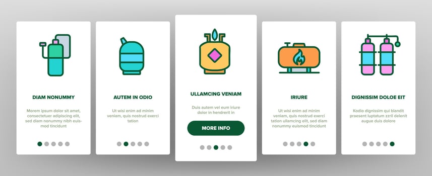 Gas Cylinder Equipment Onboarding Icons Set Vector