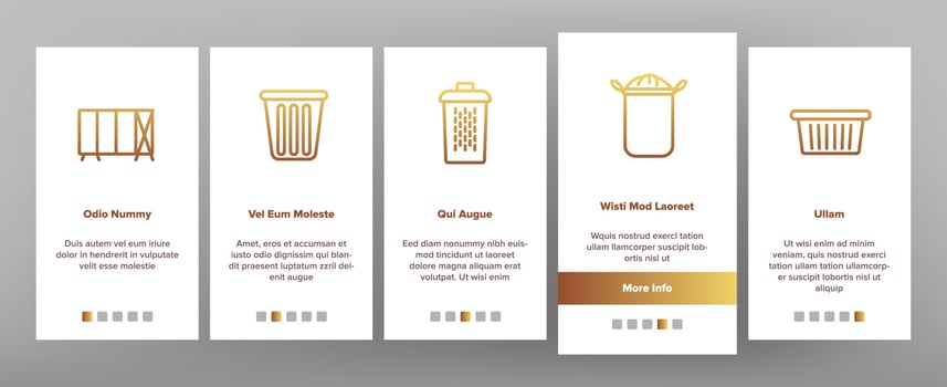 Laundry Hamper Basket Onboarding Icons Set Vector