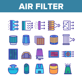 Air Filter And Airflow Collection Icons Set Vector