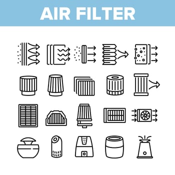 Air Filter And Airflow Collection Icons Set Vector
