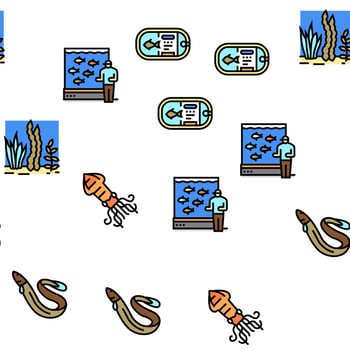 Seafood Cooked Food Dish Menu Vector Seamless Pattern