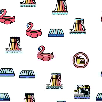 Water Park Attraction And Pool Vector Seamless Pattern