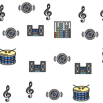 Music Record Studio Equipment Vector Seamless Pattern