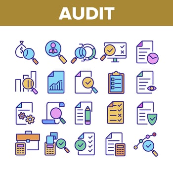 Audit Finance Report Collection Icons Set Vector