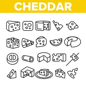 Cheddar Cheese Linear Vector Icons Set