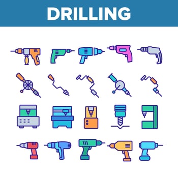 Drilling Equipment Collection Icons Set Vector