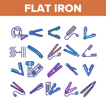 Flat Iron Equipment Collection Icons Set Vector