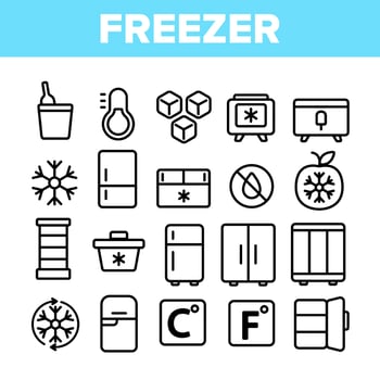 Freezer, Cooling Appliance Linear Vector Icons Set