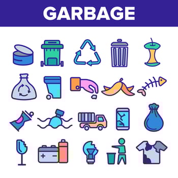 Garbage Recycling Linear Vector Icons Set Thin Pictogram