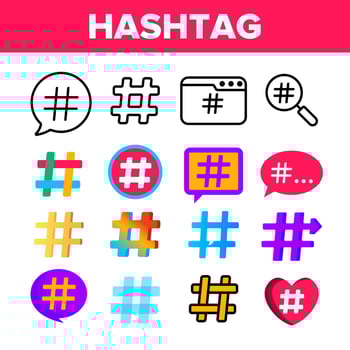 Hashtag, Number Sign Vector Color Icons Set