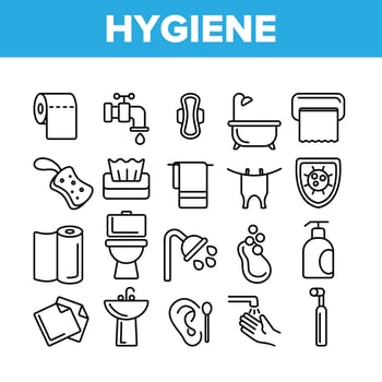 Hygiene, Cleaning Thin Line Icons Vector Set