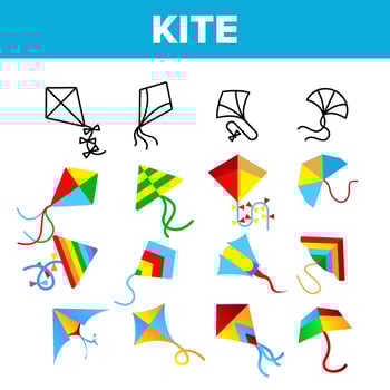 Colorful And Fun Kites Vector Linear Icons Set
